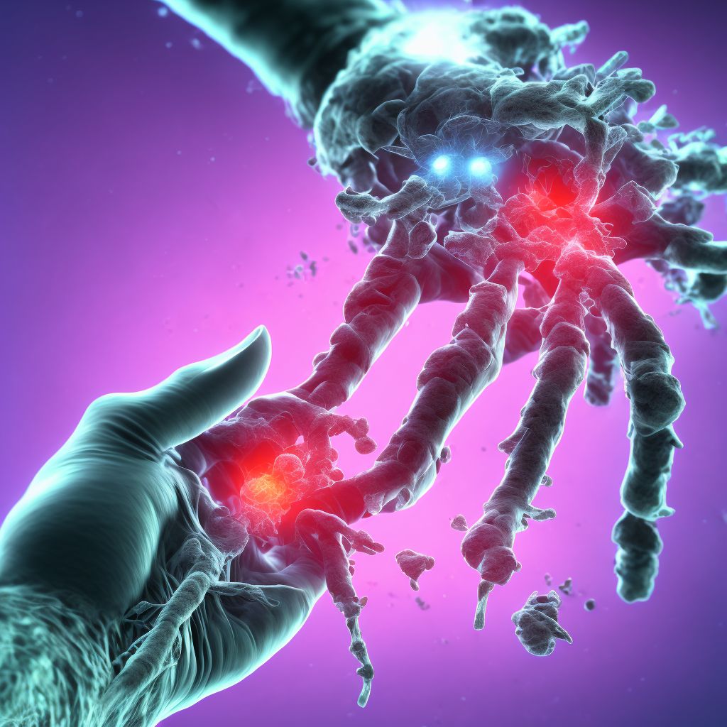 Traumatic rupture of palmar ligament of left index finger at metacarpophalangeal and interphalangeal joint digital illustration