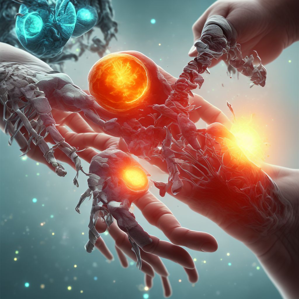 Traumatic rupture of other ligament of right middle finger at metacarpophalangeal and interphalangeal joint digital illustration