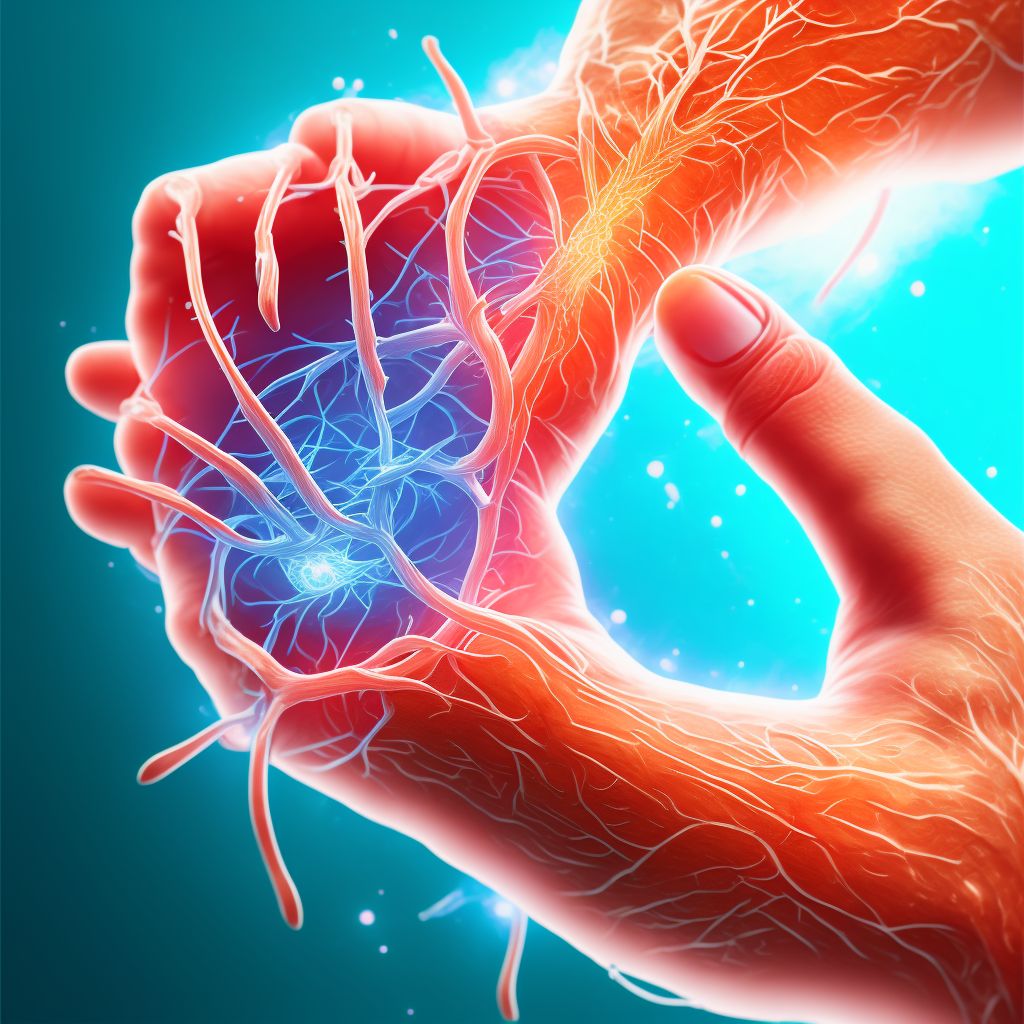 Injury of ulnar nerve at wrist and hand level of left arm digital illustration