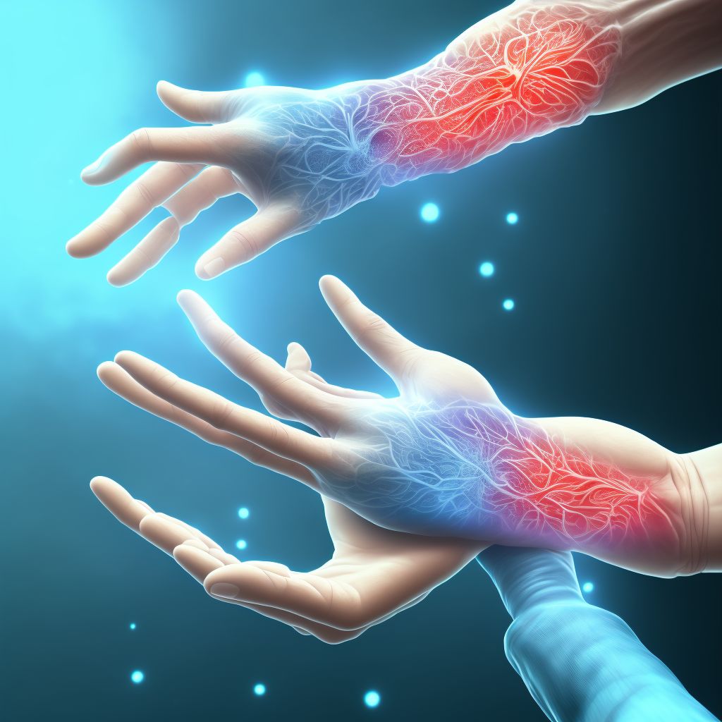 Injury of radial nerve at wrist and hand level of right arm digital illustration