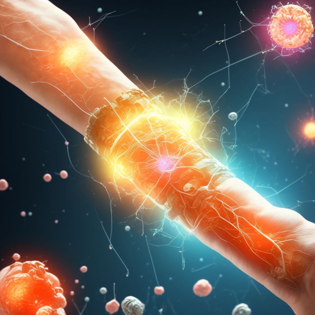 Injury of radial nerve at wrist and hand level of left arm digital illustration