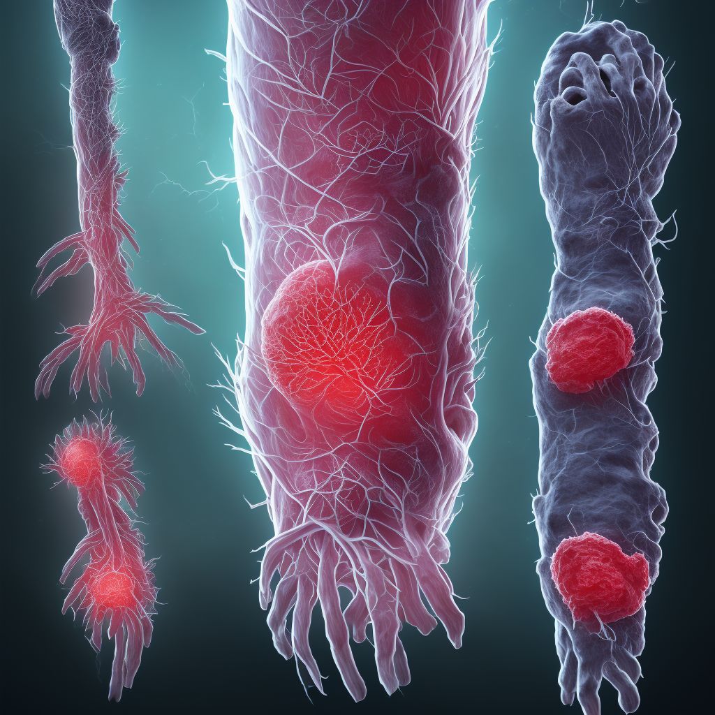 Unspecified injury of ulnar artery at wrist and hand level of right arm digital illustration