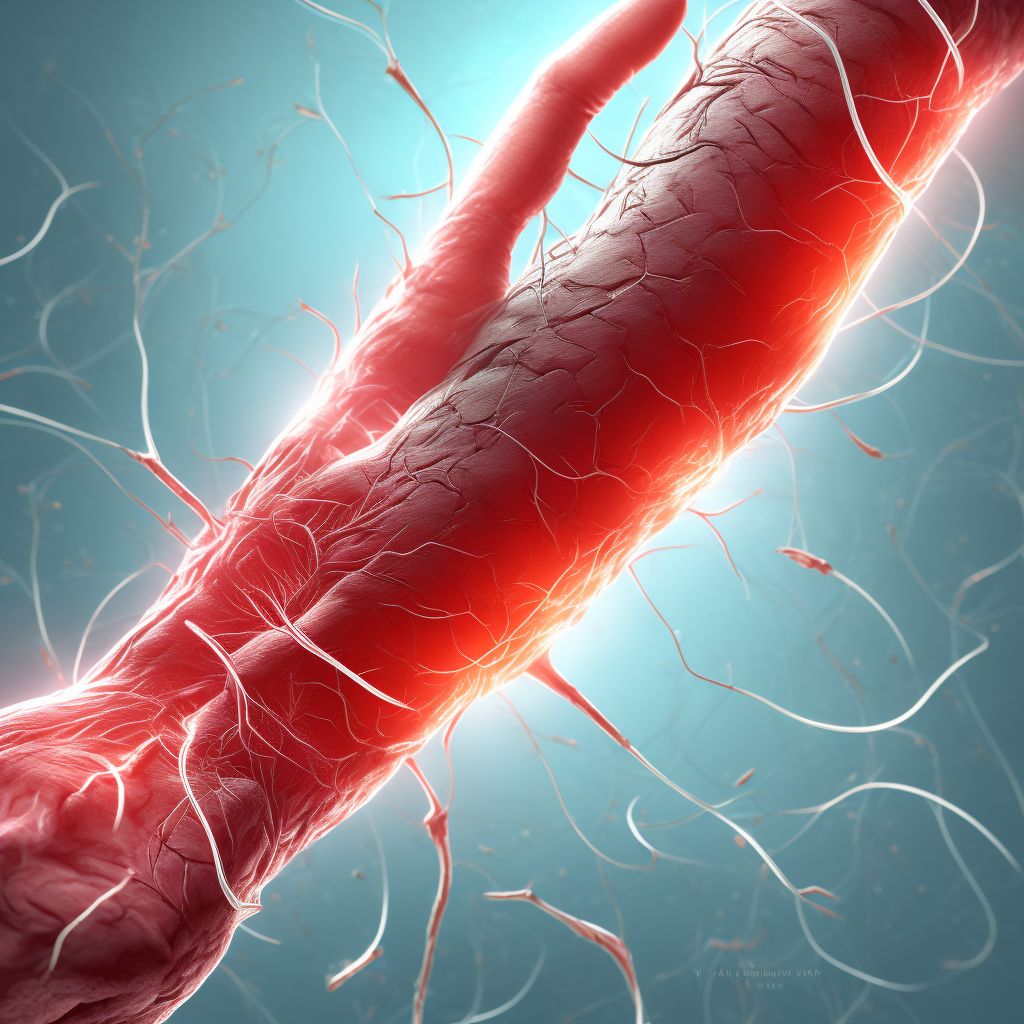 Laceration of ulnar artery at wrist and hand level of right arm digital illustration