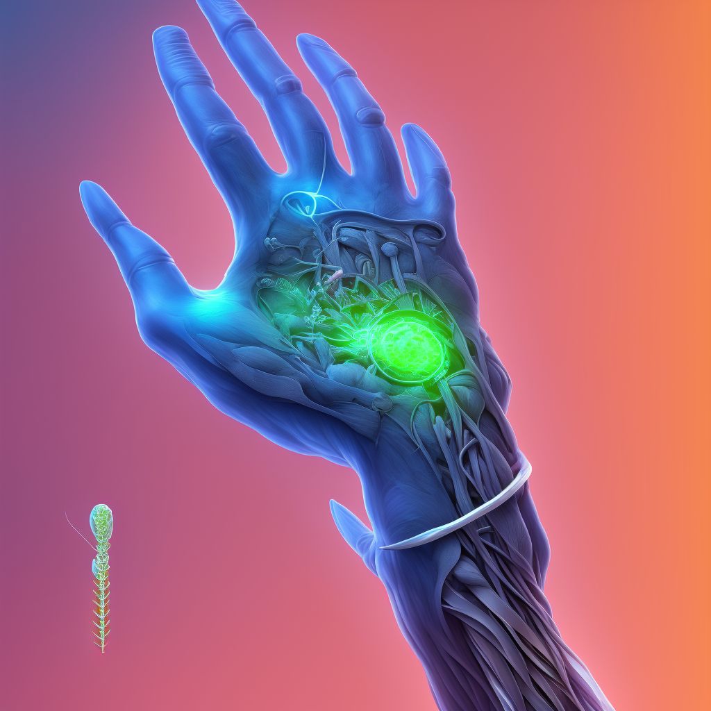 Strain of long flexor muscle, fascia and tendon of thumb at wrist and hand level digital illustration