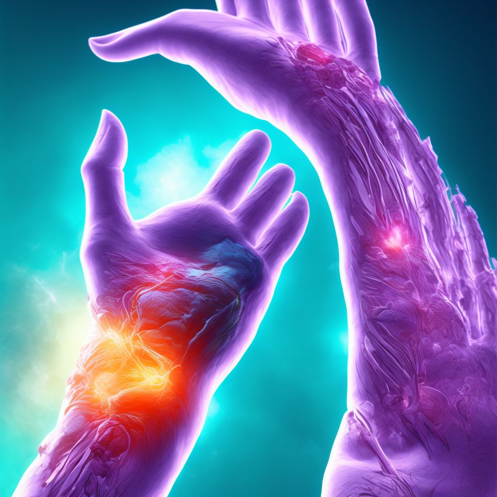 Laceration of flexor muscle, fascia and tendon of right middle finger at wrist and hand level digital illustration