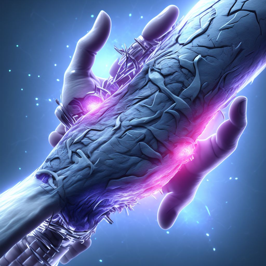 Laceration of flexor muscle, fascia and tendon of right ring finger at wrist and hand level digital illustration