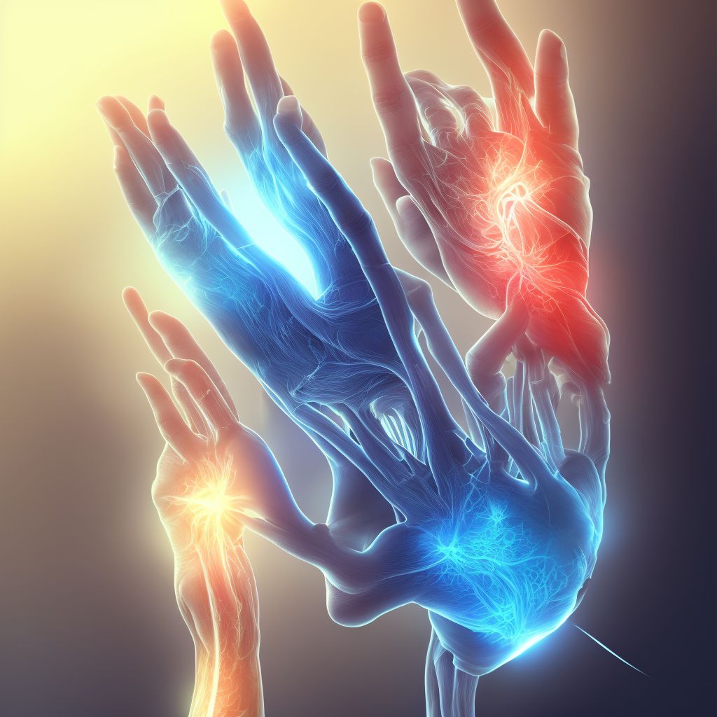 Other specified injury of extensor muscle, fascia and tendon of left thumb at wrist and hand level digital illustration