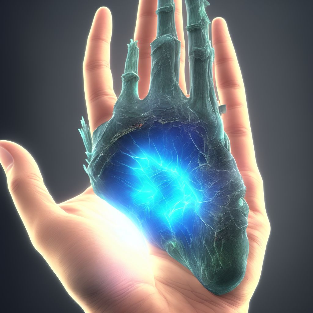 Unspecified injury of extensor muscle, fascia and tendon of left middle finger at wrist and hand level digital illustration