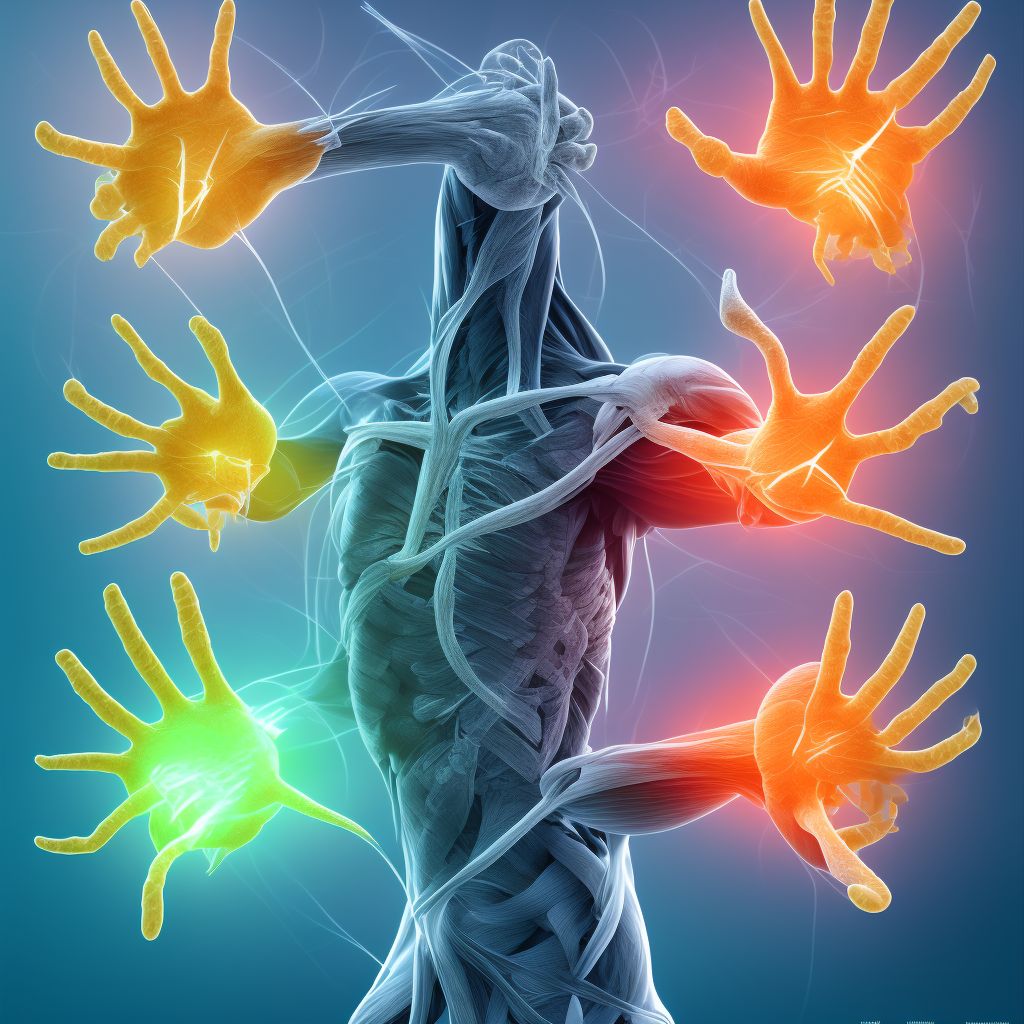 Unspecified injury of extensor muscle, fascia and tendon of right little finger at wrist and hand level digital illustration