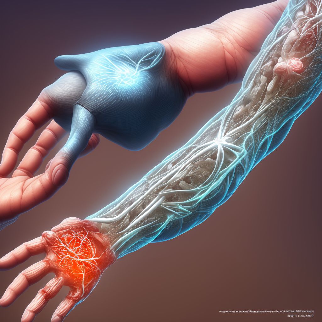 Strain of extensor muscle, fascia and tendon of left index finger at wrist and hand level digital illustration