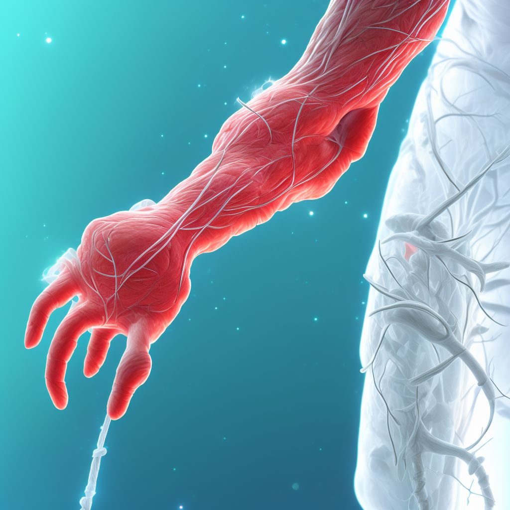 Strain of extensor muscle, fascia and tendon of left middle finger at wrist and hand level digital illustration