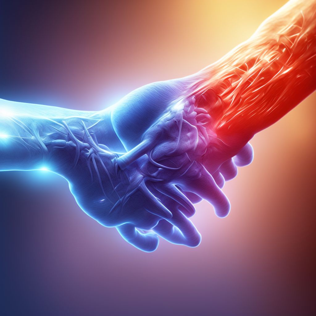 Strain of extensor muscle, fascia and tendon of right little finger at wrist and hand level digital illustration