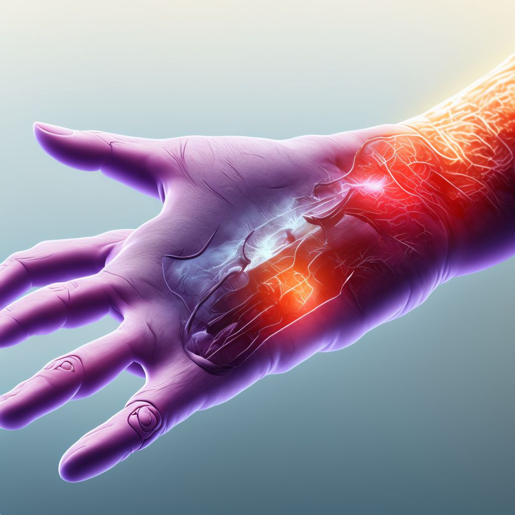 Laceration of extensor muscle, fascia and tendon of right index finger at wrist and hand level digital illustration