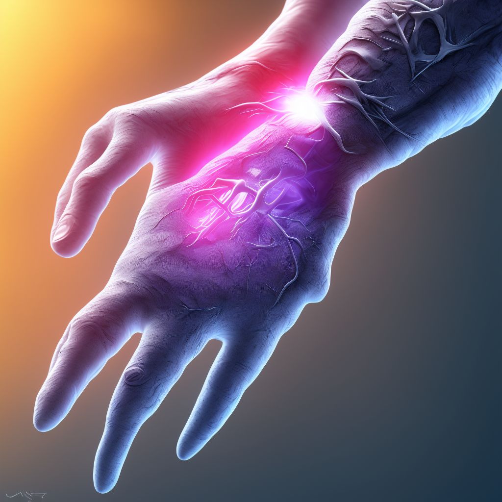 Laceration of extensor muscle, fascia and tendon of right little finger at wrist and hand level digital illustration