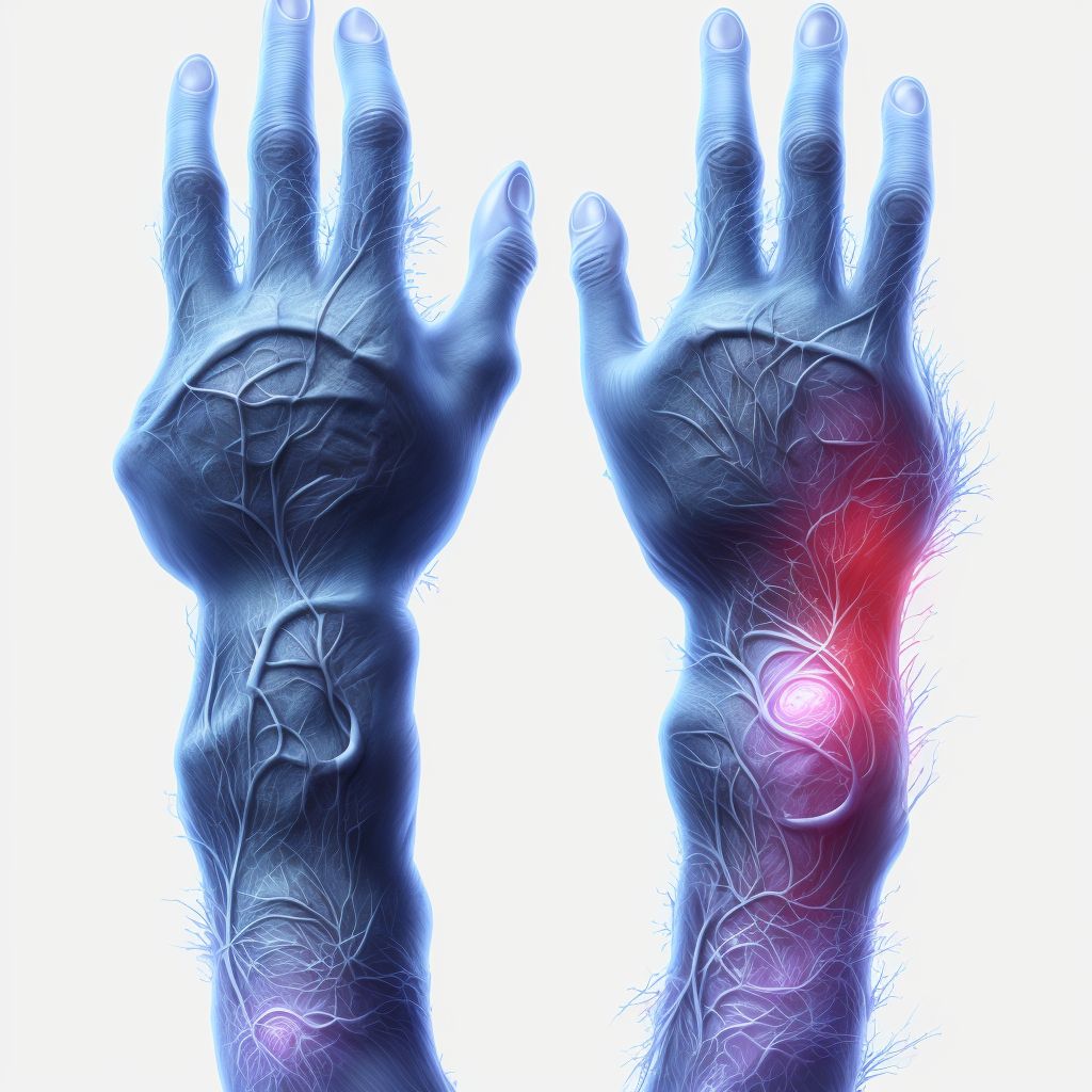 Laceration of extensor muscle, fascia and tendon of left little finger at wrist and hand level digital illustration