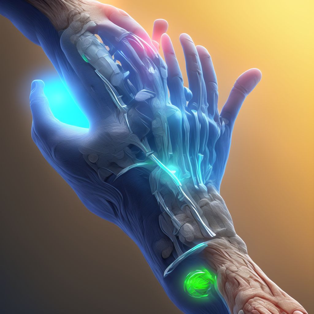 Strain of intrinsic muscle, fascia and tendon of thumb at wrist and hand level digital illustration