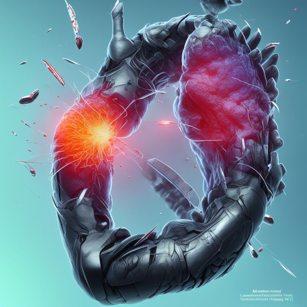 Laceration of intrinsic muscle, fascia and tendon of right thumb at wrist and hand level digital illustration