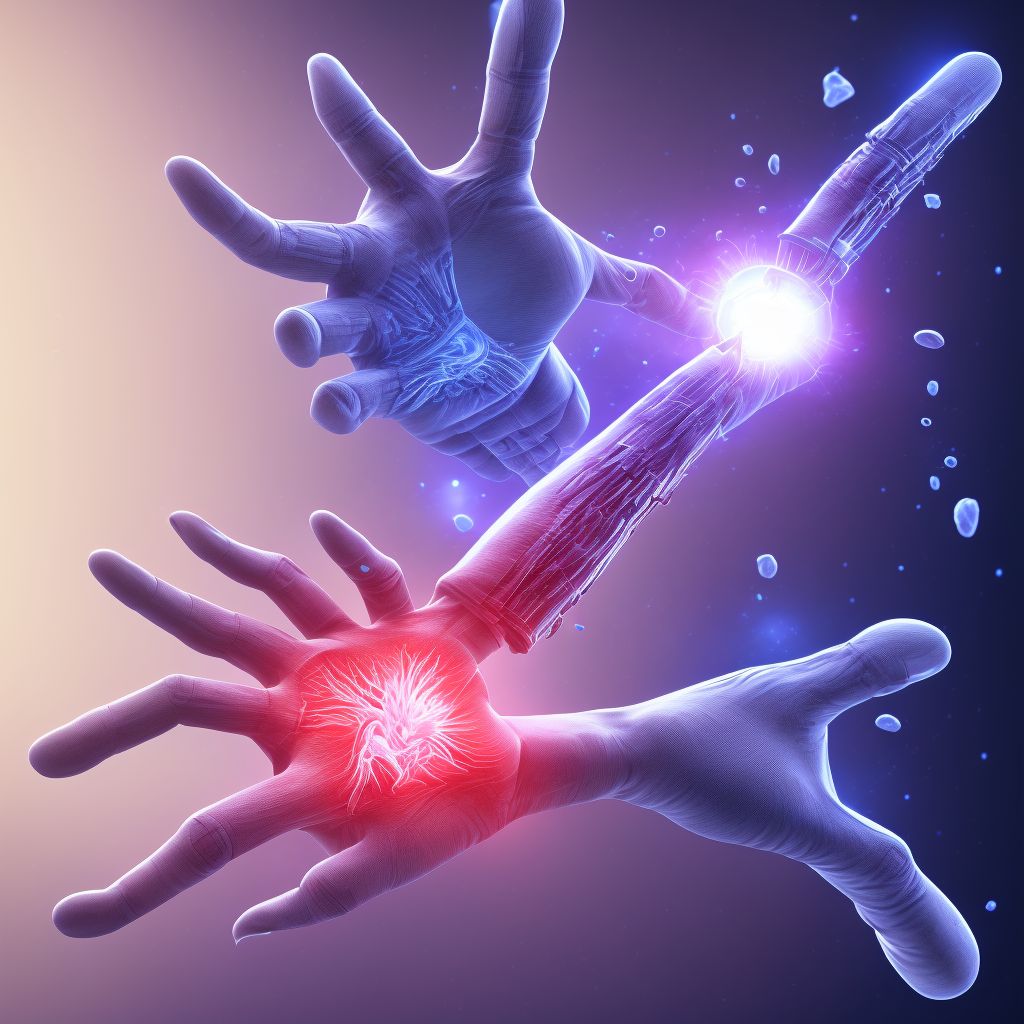 Unspecified injury of intrinsic muscle, fascia and tendon of right ring finger at wrist and hand level digital illustration