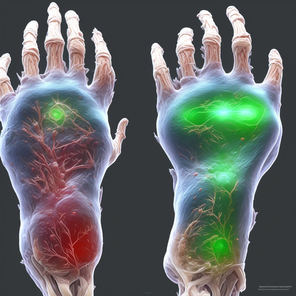 Other injury of other specified muscles, fascia and tendons at wrist and hand level, left hand digital illustration