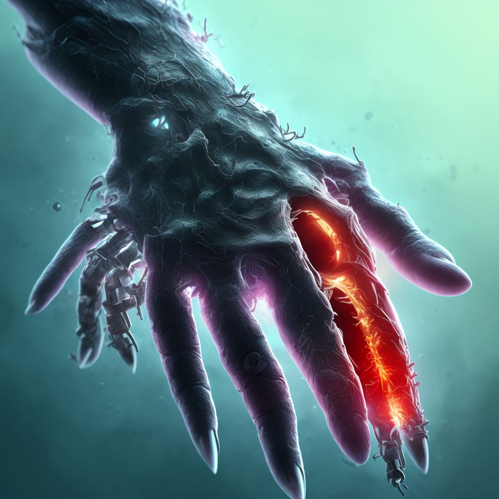 Complete traumatic metacarpophalangeal amputation of right little finger digital illustration