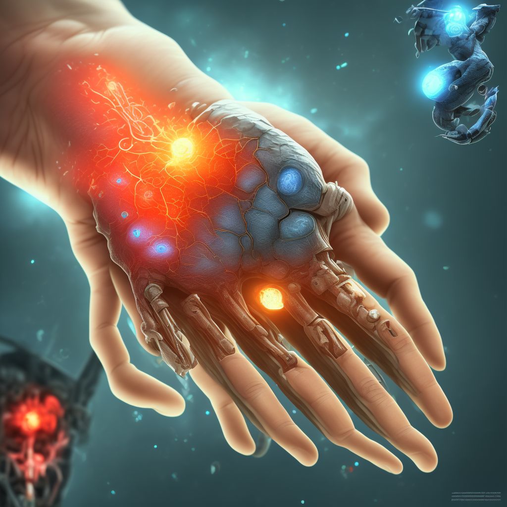 Partial traumatic amputation of left hand at wrist level digital illustration