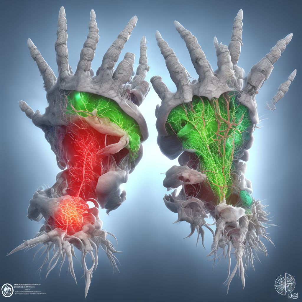 Complete traumatic transmetacarpal amputation of unspecified hand digital illustration