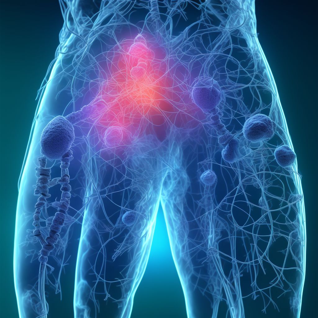 Injury of cutaneous sensory nerve at hip and thigh level, left leg digital illustration