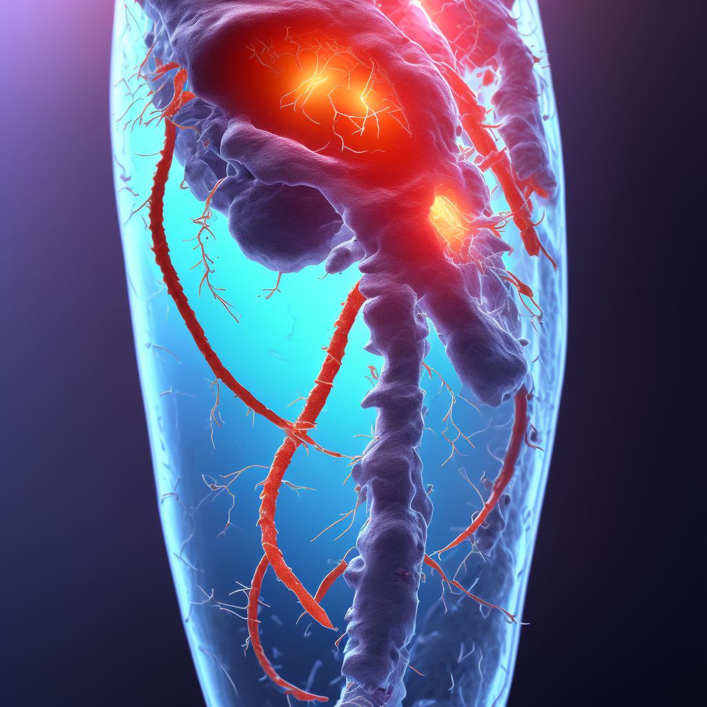 Minor laceration of femoral artery, left leg digital illustration