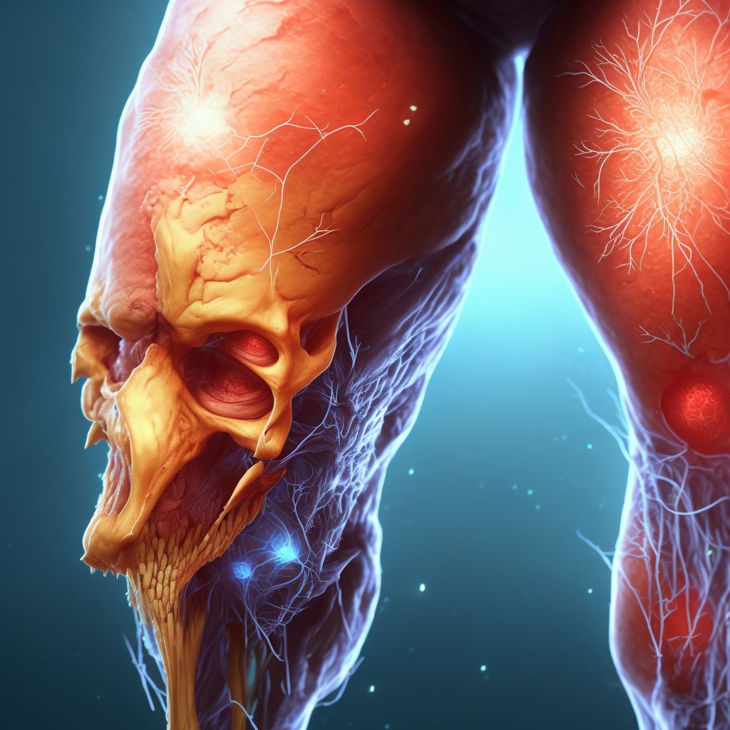 Minor laceration of femoral vein at hip and thigh level, right leg digital illustration