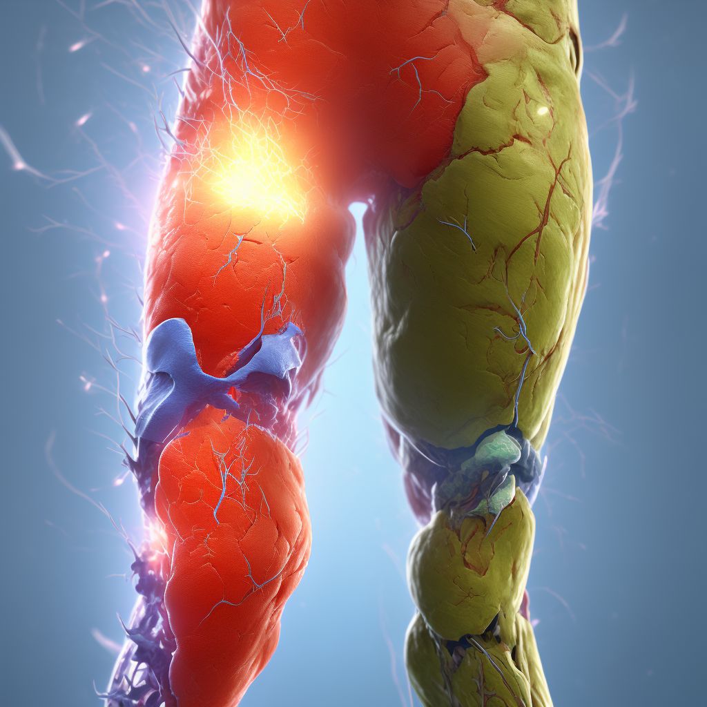 Major laceration of femoral vein at hip and thigh level, right leg digital illustration