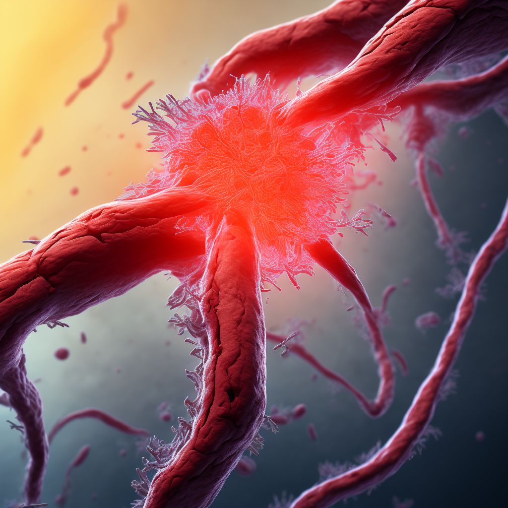 Laceration of unspecified blood vessel at hip and thigh level, right leg digital illustration