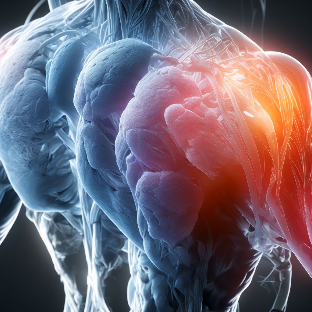 Laceration of muscle, fascia and tendon of the posterior muscle group at thigh level, right thigh digital illustration