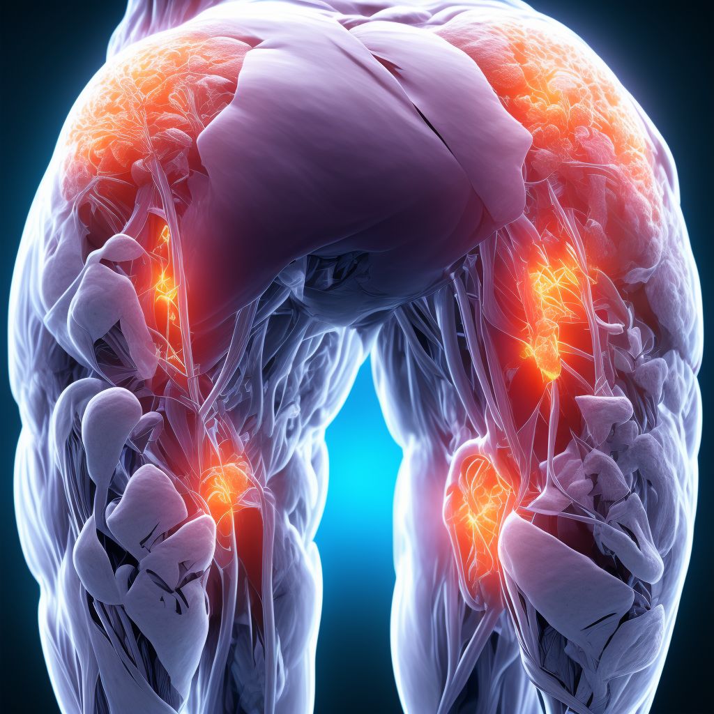 Other specified injury of muscle, fascia and tendon of the posterior muscle group at thigh level, left thigh digital illustration