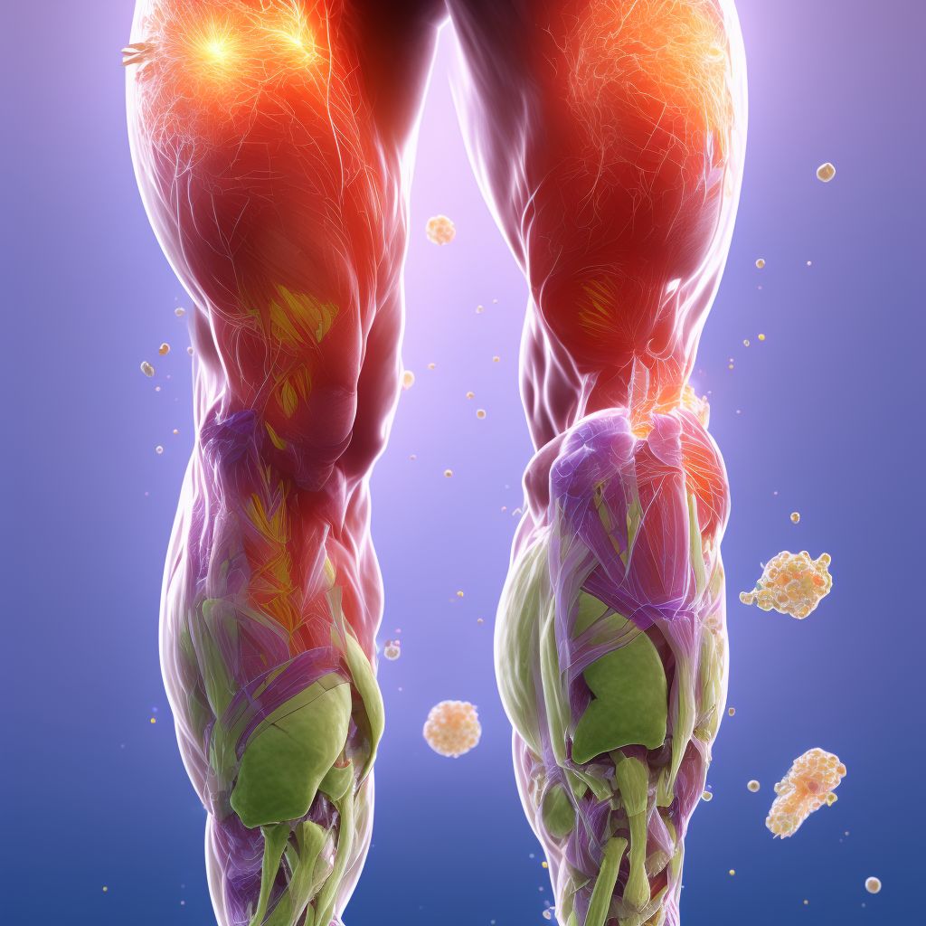 Laceration of other specified muscles, fascia and tendons at thigh level, left thigh digital illustration