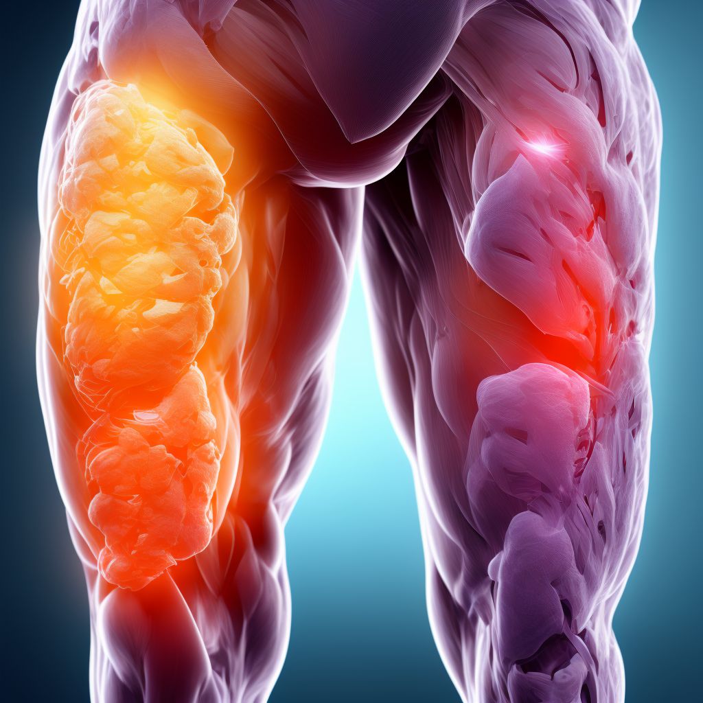 Laceration of unspecified muscles, fascia and tendons at thigh level, left thigh digital illustration