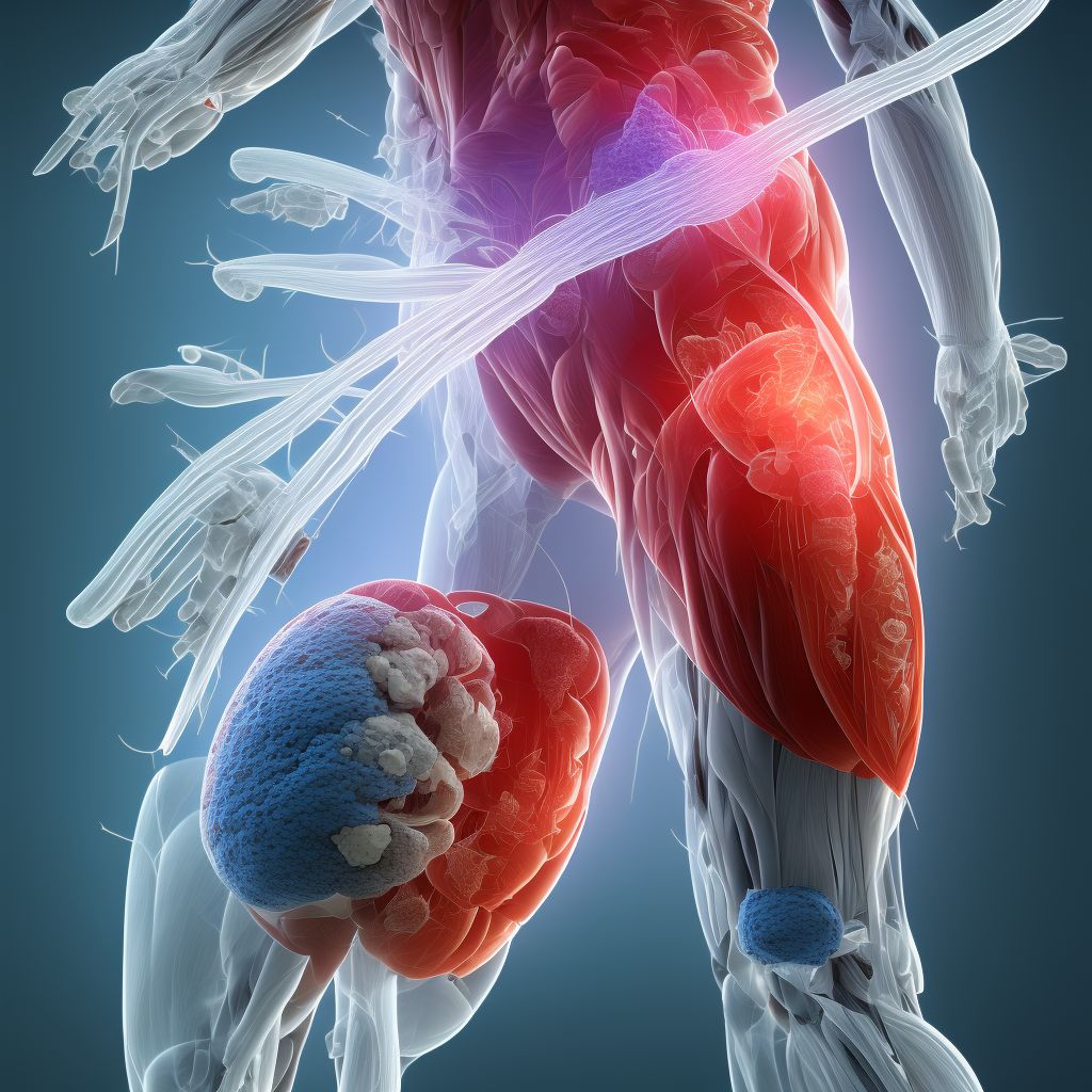 Other specified injury of unspecified muscles, fascia and tendons at thigh level, left thigh digital illustration