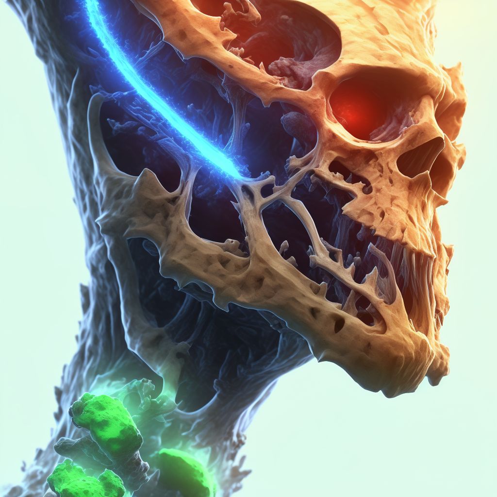 Displaced oblique fracture of shaft of right tibia digital illustration