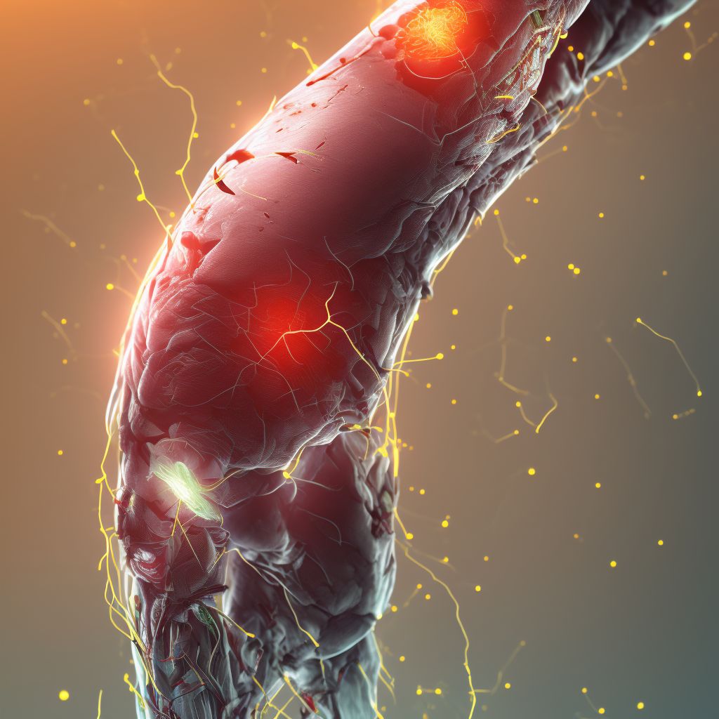 Laceration of popliteal artery, right leg digital illustration