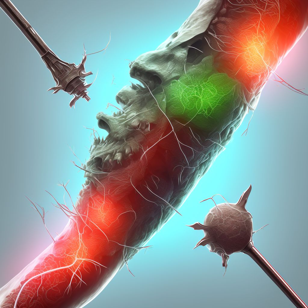 Laceration of popliteal artery, left leg digital illustration