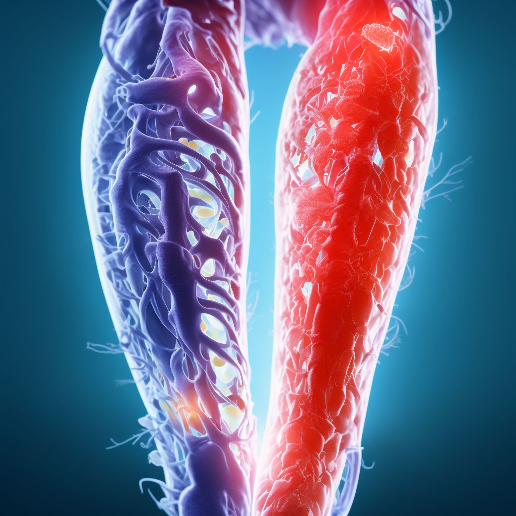 Unspecified injury of posterior tibial artery, right leg digital illustration