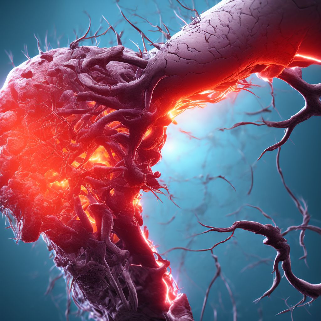 Laceration of posterior tibial artery, left leg digital illustration