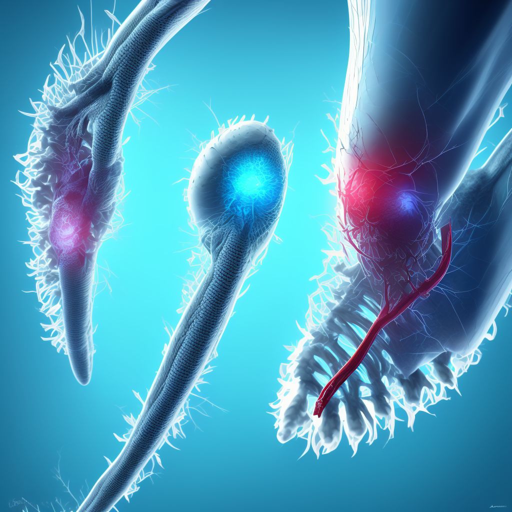 Laceration of peroneal artery, left leg digital illustration