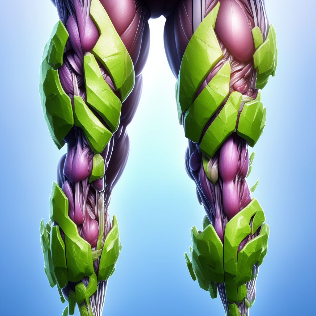 Strain of muscle(s) and tendon(s) of anterior muscle group at lower leg level, right leg digital illustration