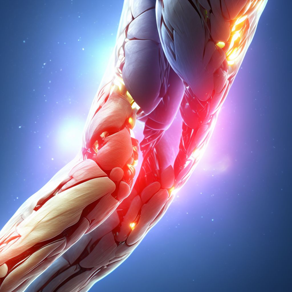 Strain of muscle(s) and tendon(s) of peroneal muscle group at lower leg level, left leg digital illustration