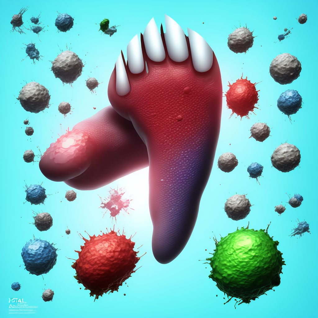 Laceration with foreign body of right great toe with damage to nail digital illustration