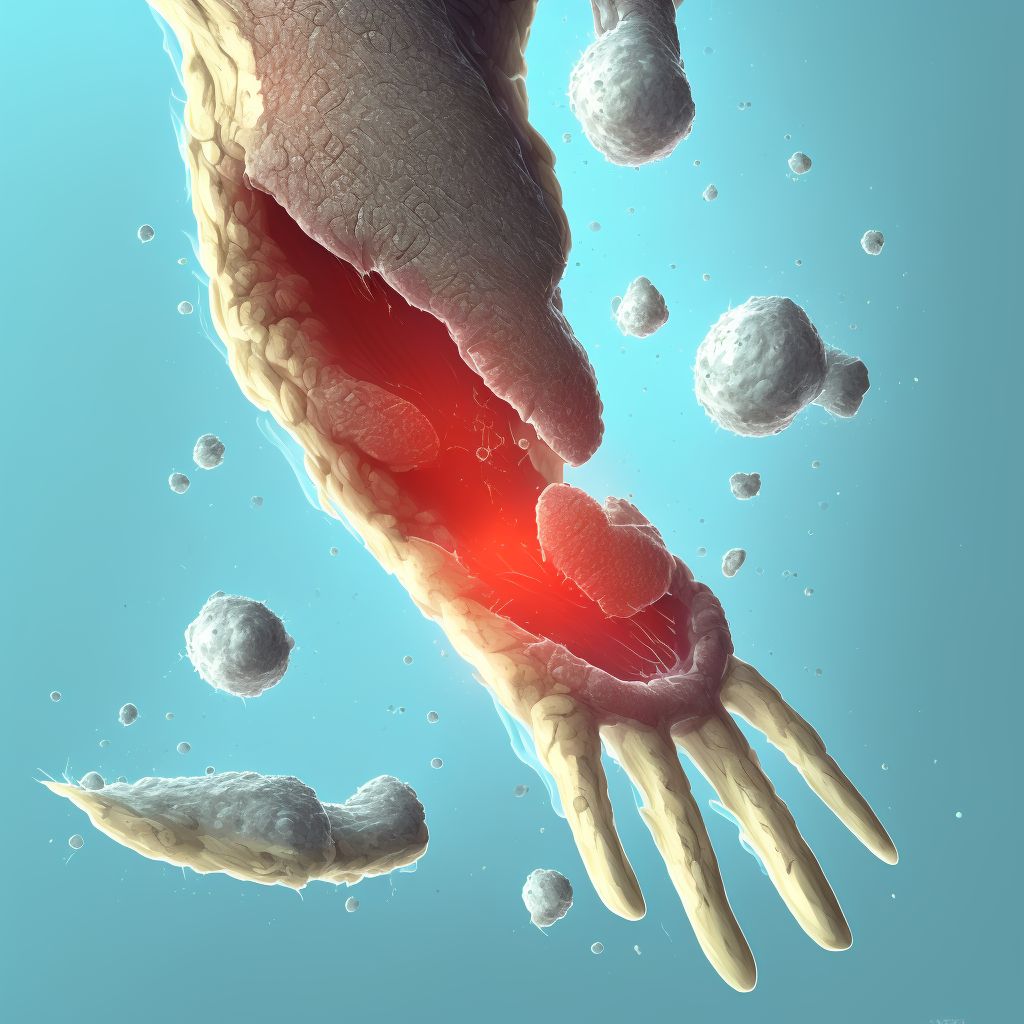 Puncture wound with foreign body of left lesser toe(s) with damage to nail digital illustration