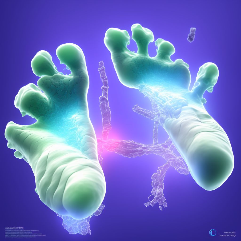 Displaced fracture of first metatarsal bone, right foot digital illustration