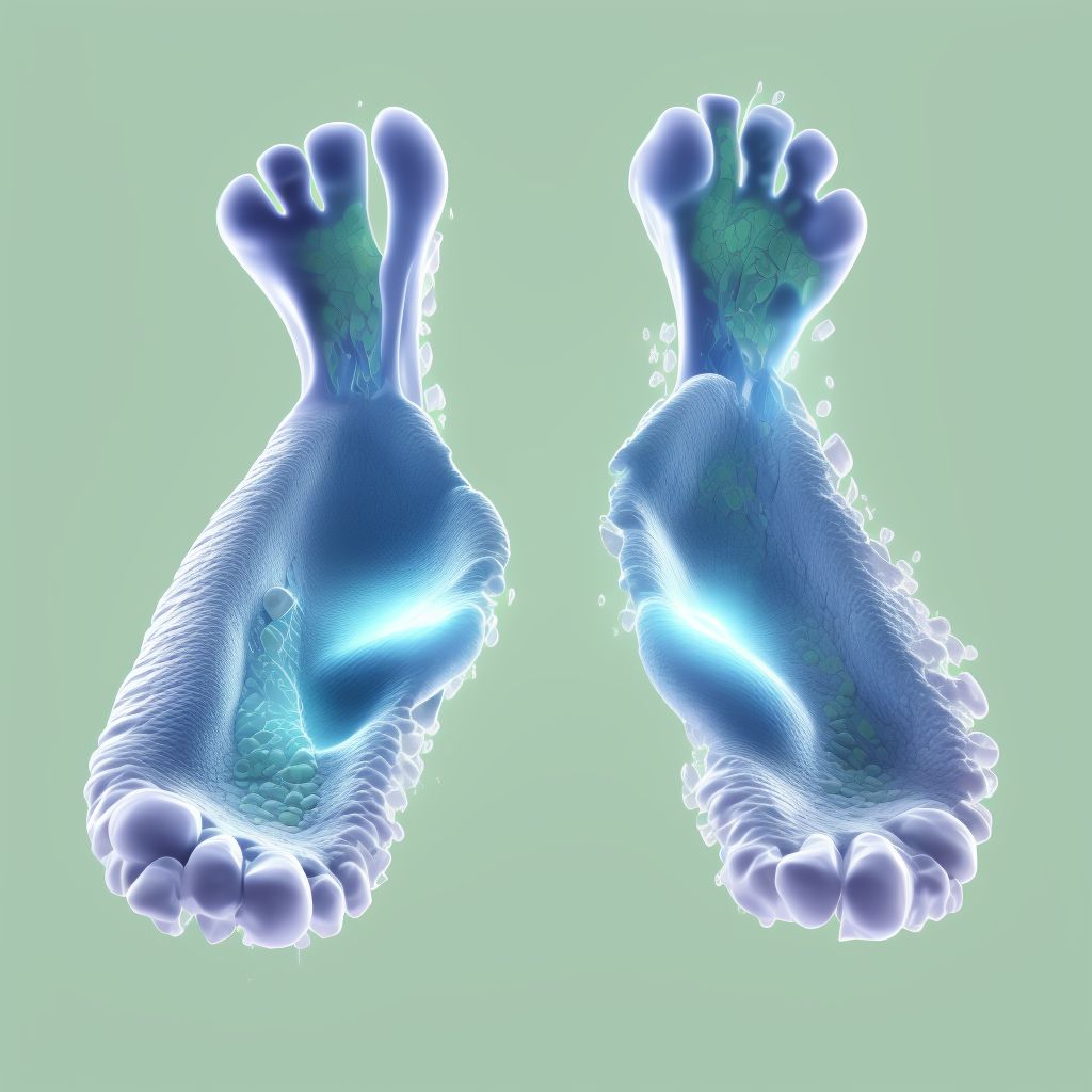 Displaced fracture of first metatarsal bone, left foot digital illustration