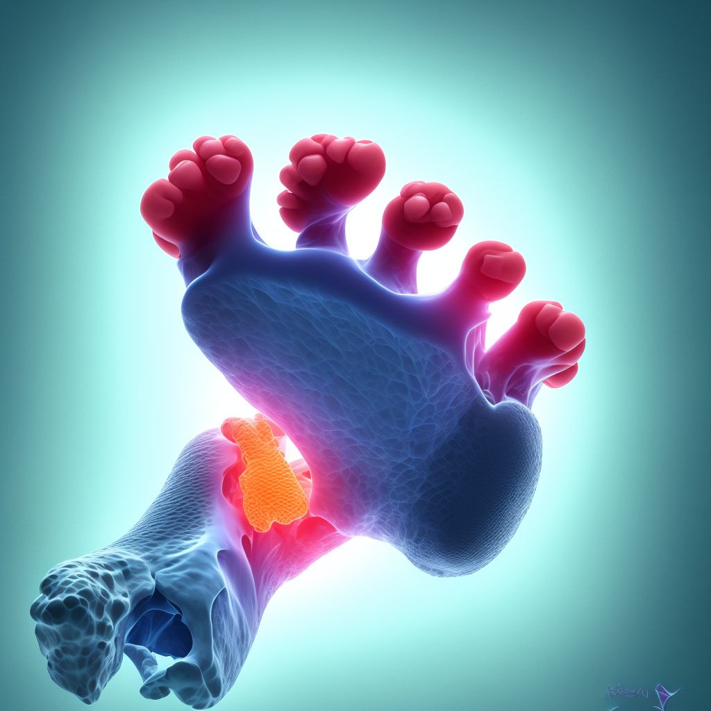 Displaced fracture of fourth metatarsal bone, right foot digital illustration