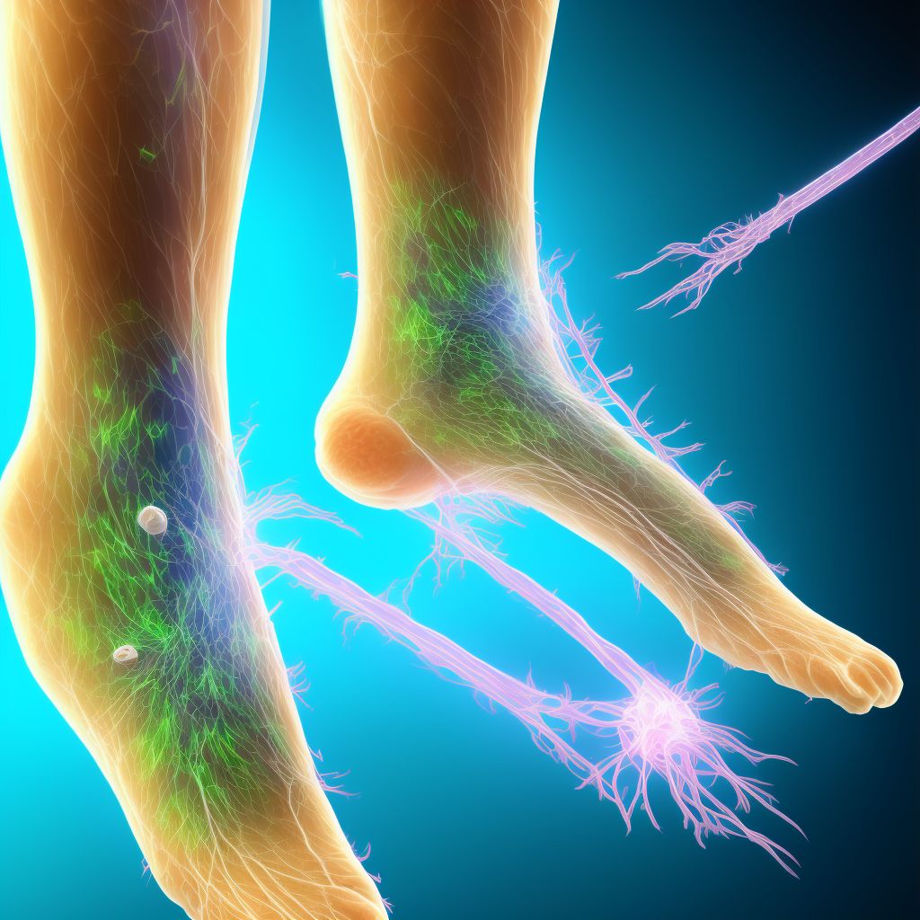 Injury of cutaneous sensory nerve at ankle and foot level, left leg digital illustration